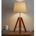 Antique Design Teak Wooden Extendable Tripod Table Lamp with Cream Conical Shade Wire and Bulb Included for Living/Bedroom/Office Room Corner, Home Decoration